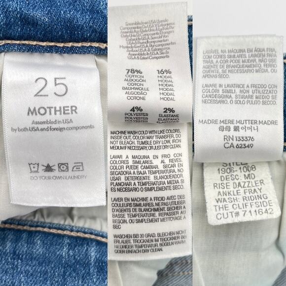 MOTHER | NWT The Mid Rise Dazzler Ankle Fray Riding the Cliffside Jeans 25 - Picture 15 of 16